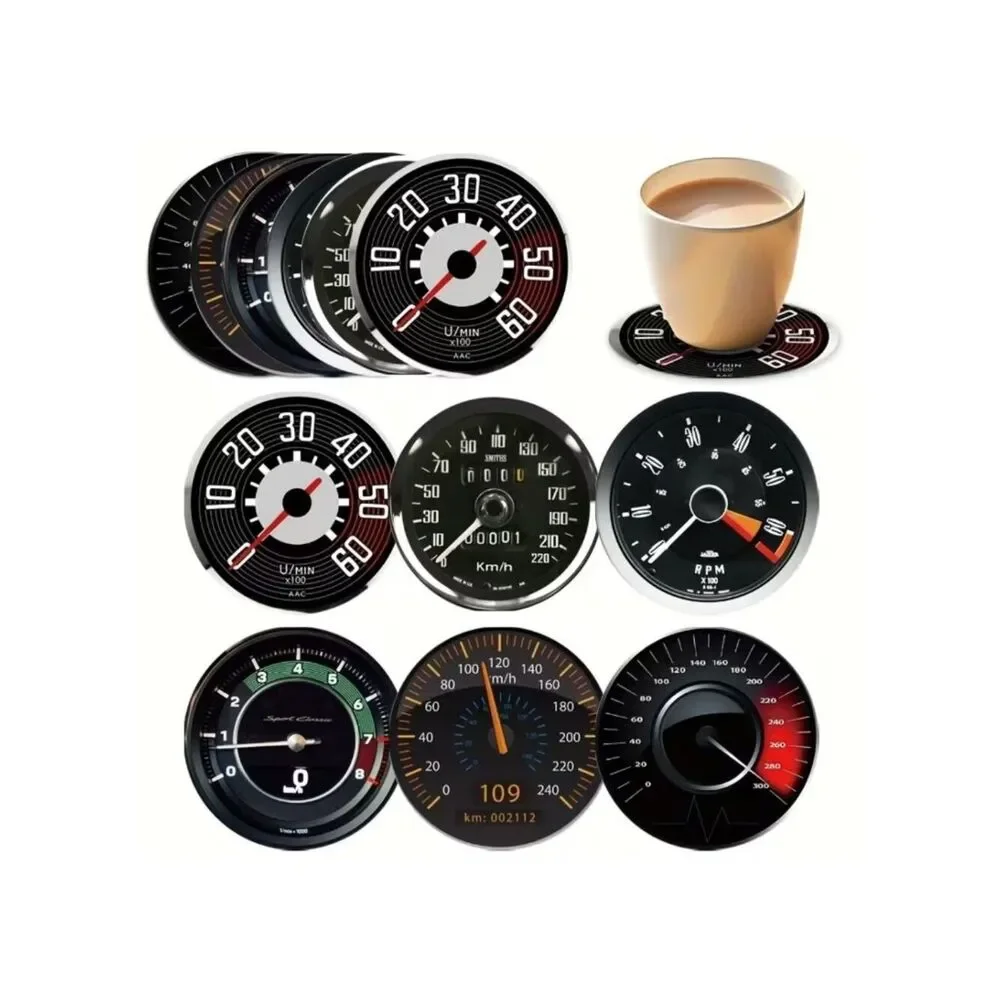 NWT Vintage Car Dashboard Gauge Wooden Coasters Set 6 Pc
